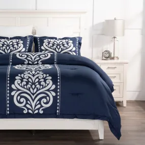 Navy Damask 3-Piece Full/Queen Comforter Set