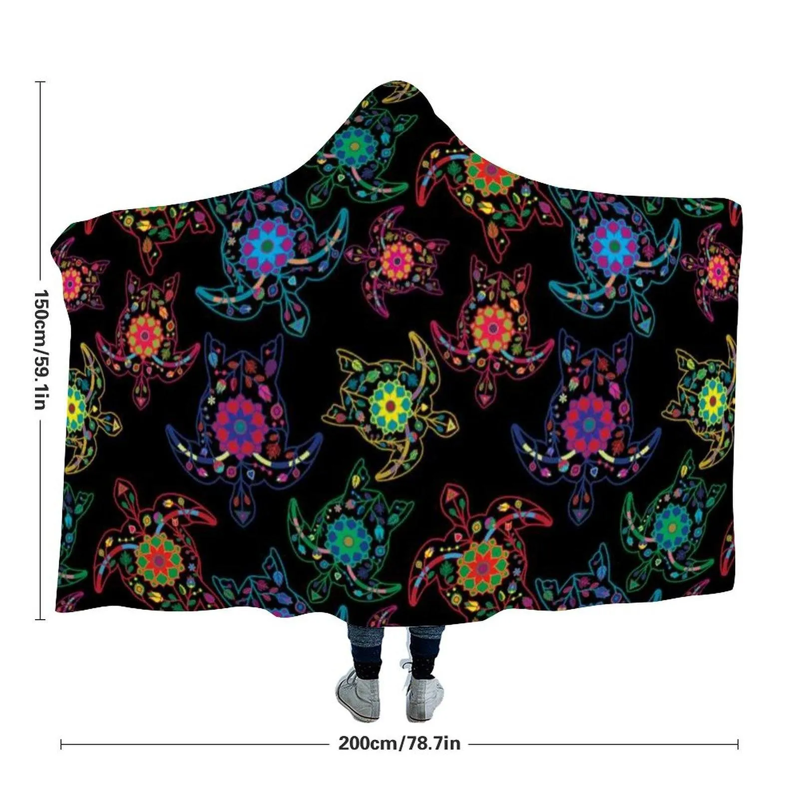 Neon Floral Turtles Hooded Blanket