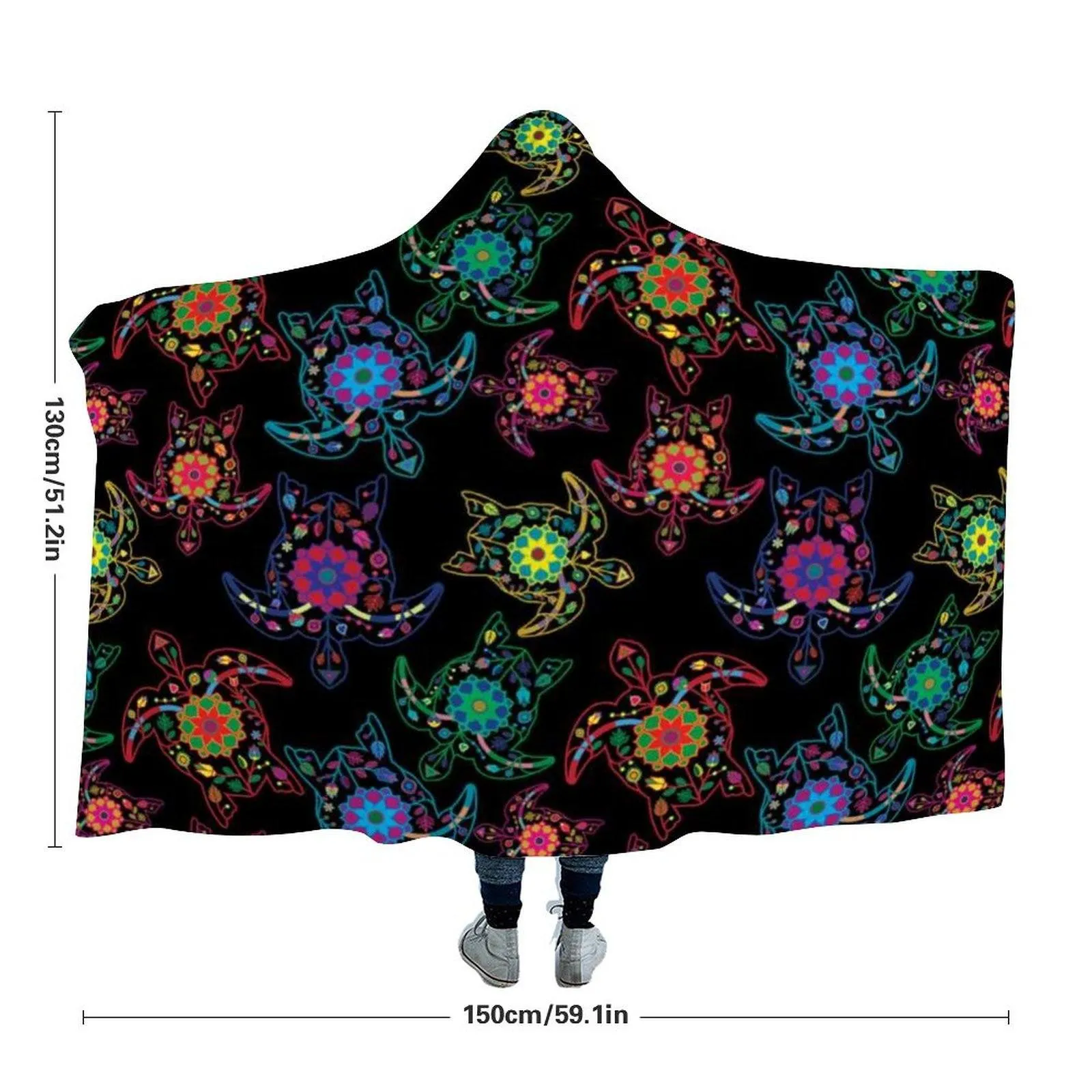 Neon Floral Turtles Hooded Blanket