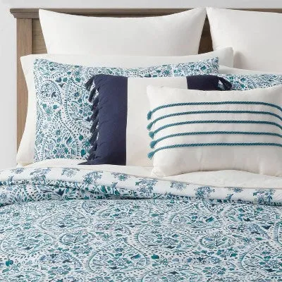 New - 12pc King Bancroft Reversible Paisley Print Comforter & Sheet Bedding Set Blue - Threshold