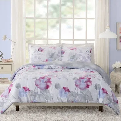 New - Full/Queen Teen Modern Luxe Floral Comforter Set Pink/Gray/Blue - Makers Collective