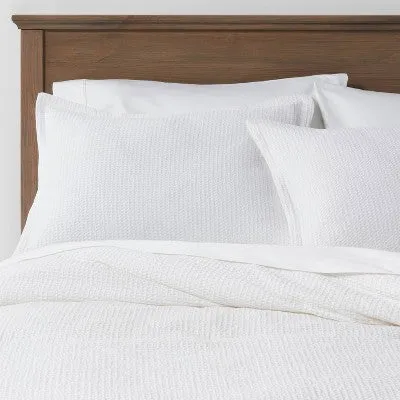 New - Full/Queen Washed Waffle Weave Comforter Set White - Threshold