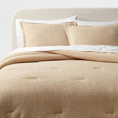 New - Twin/Twin Extra Long Washed Waffle Weave Comforter and Sham Set Horseradish -