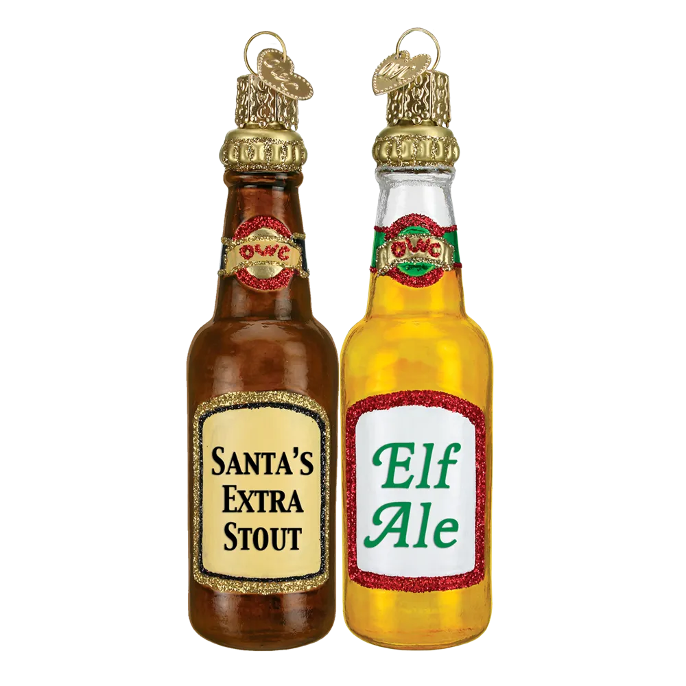 Old World Christmas Santa's Beer Bottle Glass Christmas Ornament