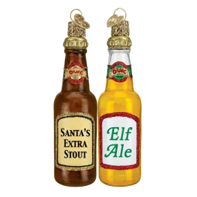 Old World Christmas Santa's Beer Bottle Glass Christmas Ornament