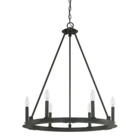 PEARSON 6 LIGHT CHANDELIER, BLACK IRON