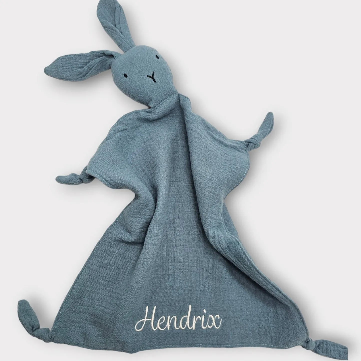 Personalised Blue Bunny Muslin Baby Comforter