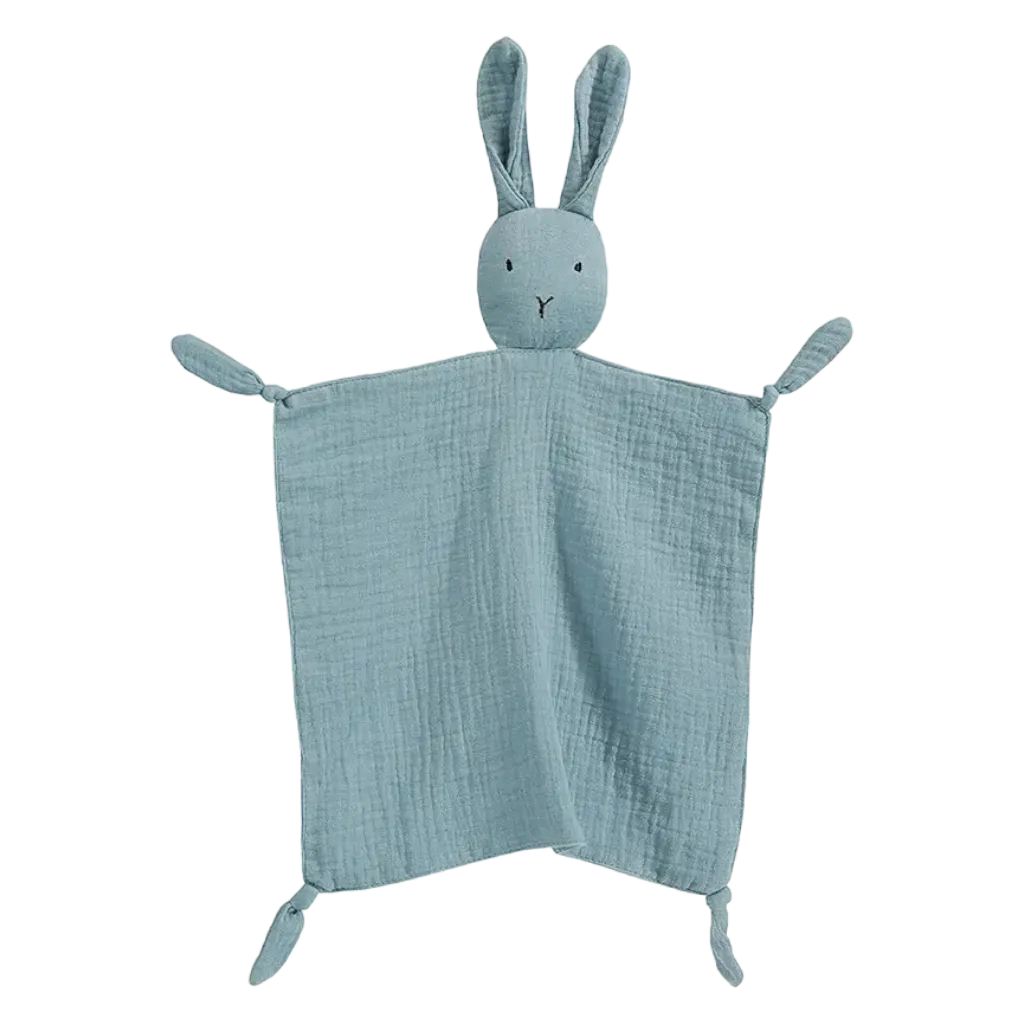 Personalised Blue Bunny Muslin Baby Comforter