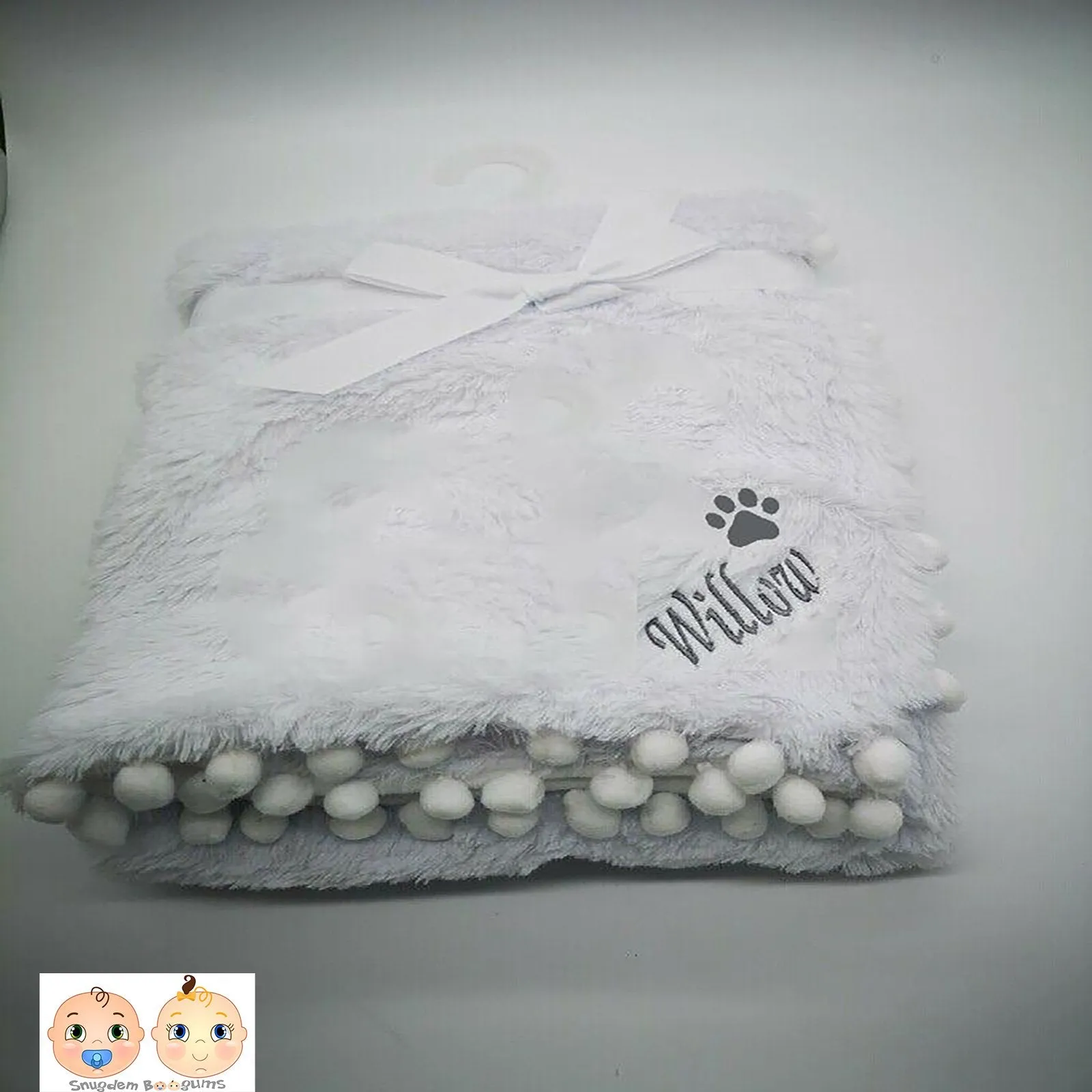 Personalised Pet blanket soft fluffy with  pom-pom