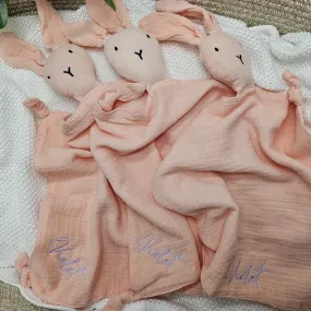 Personalised Pink Bunny Muslin Baby Comforter