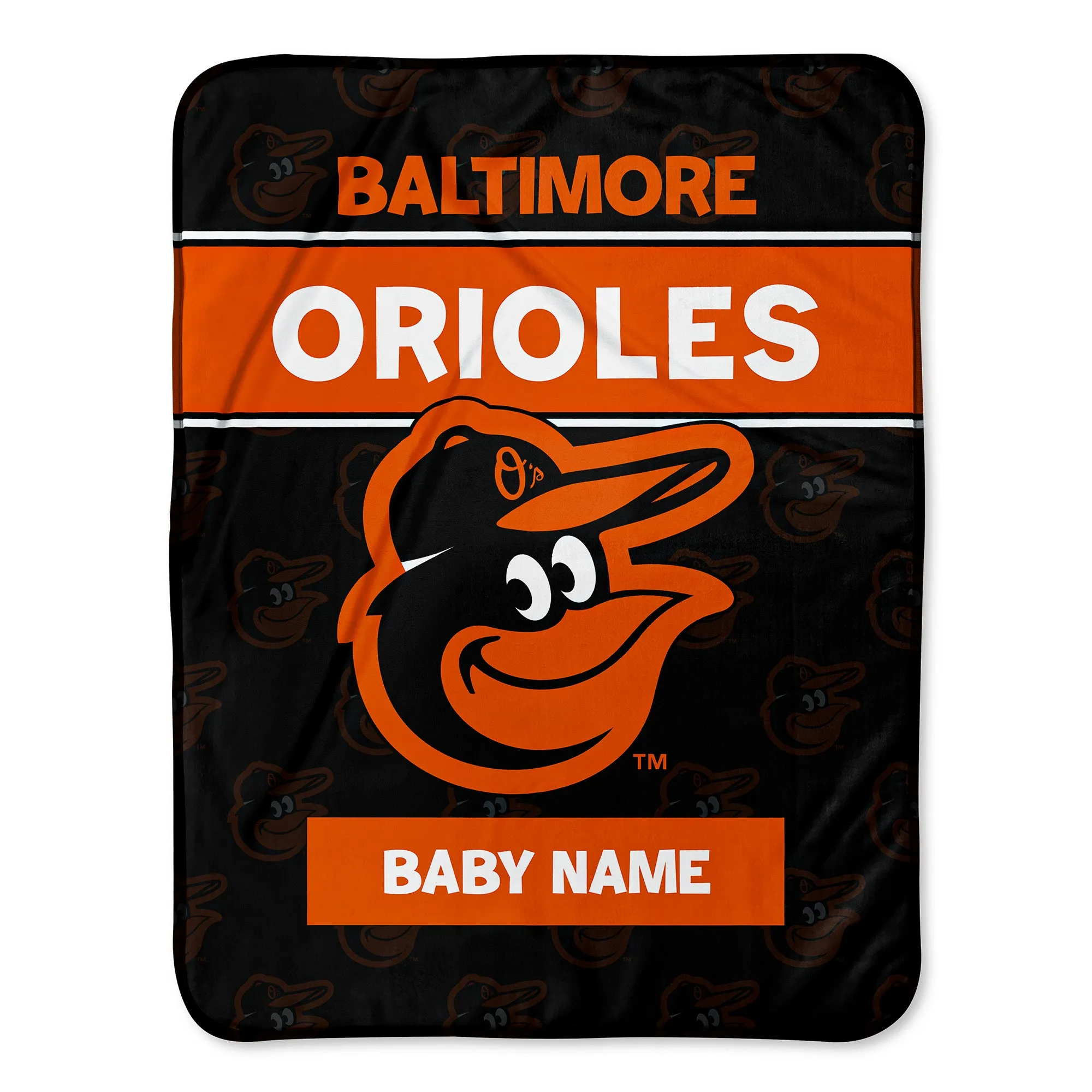 Personalized Baltimore Orioles Emblem Baby Pixel Fleece Blanket