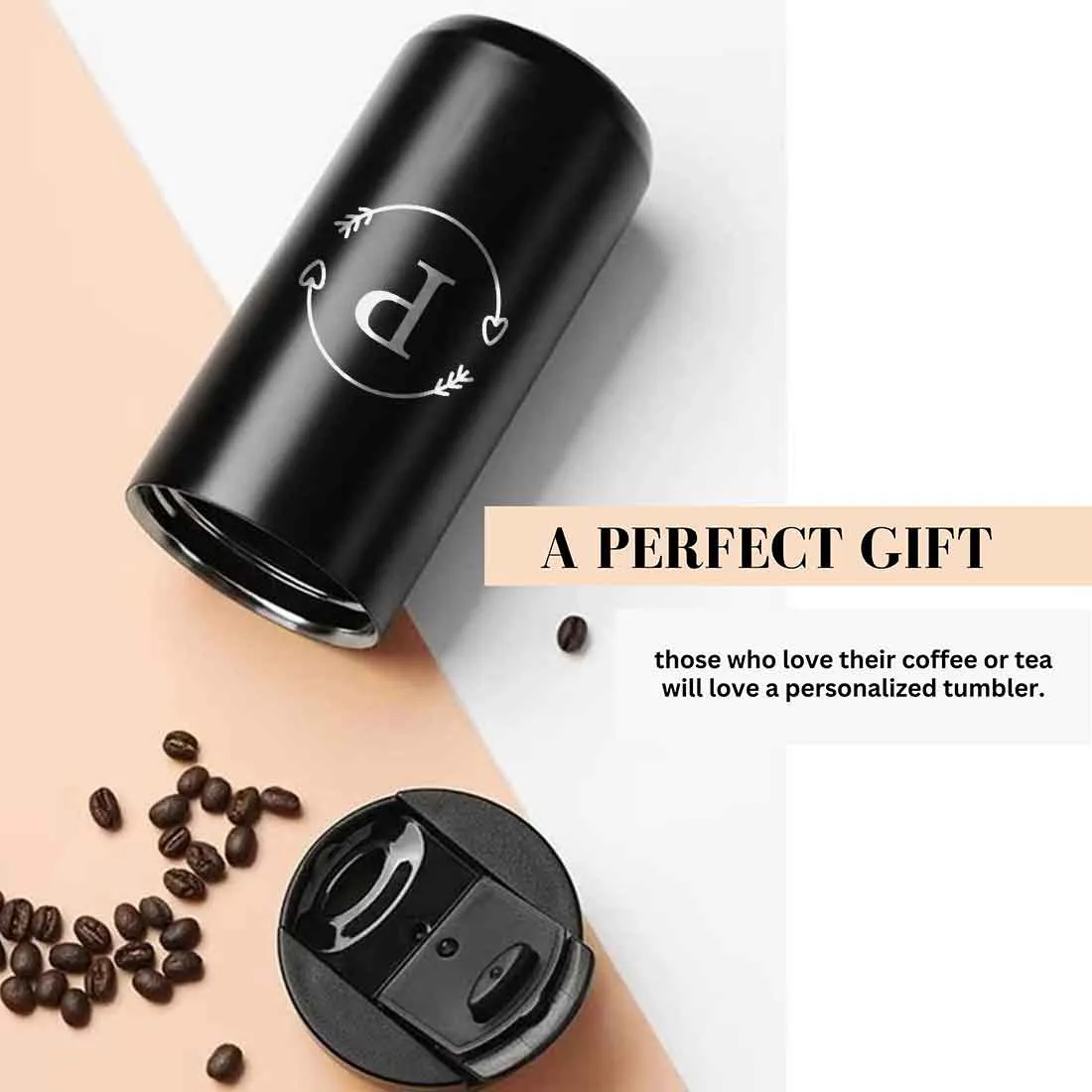 Personalized Travel Coffee Tumbler with Lid for Office Travelling Car Vacuum Flask (400 ML) - Monogram