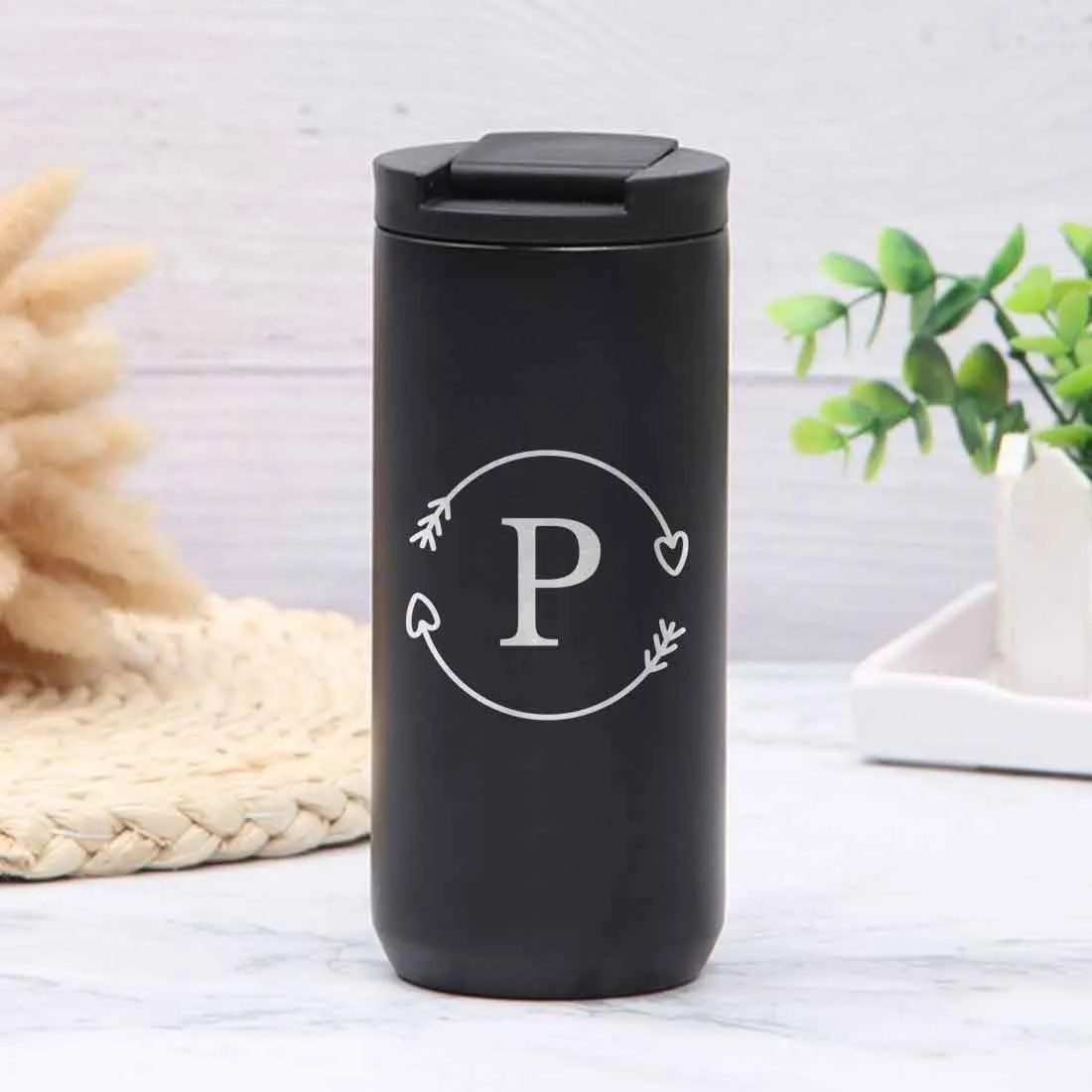 Personalized Travel Coffee Tumbler with Lid for Office Travelling Car Vacuum Flask (400 ML) - Monogram