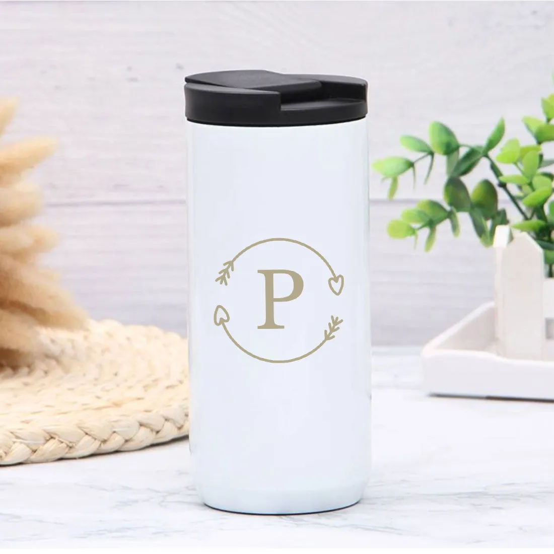 Personalized Travel Coffee Tumbler with Lid for Office Travelling Car Vacuum Flask (400 ML) - Monogram