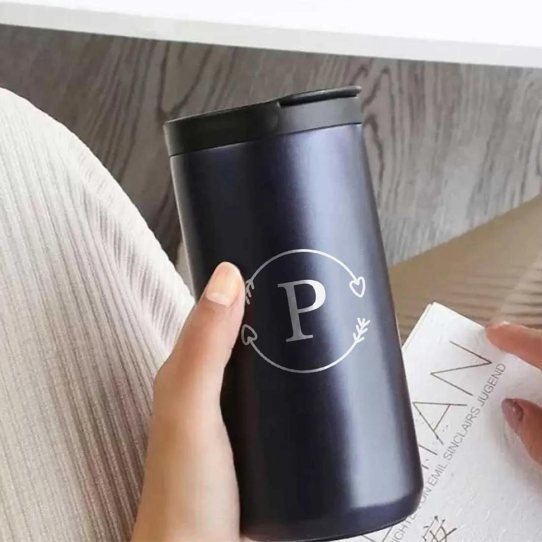 Personalized Travel Coffee Tumbler with Lid for Office Travelling Car Vacuum Flask (400 ML) - Monogram