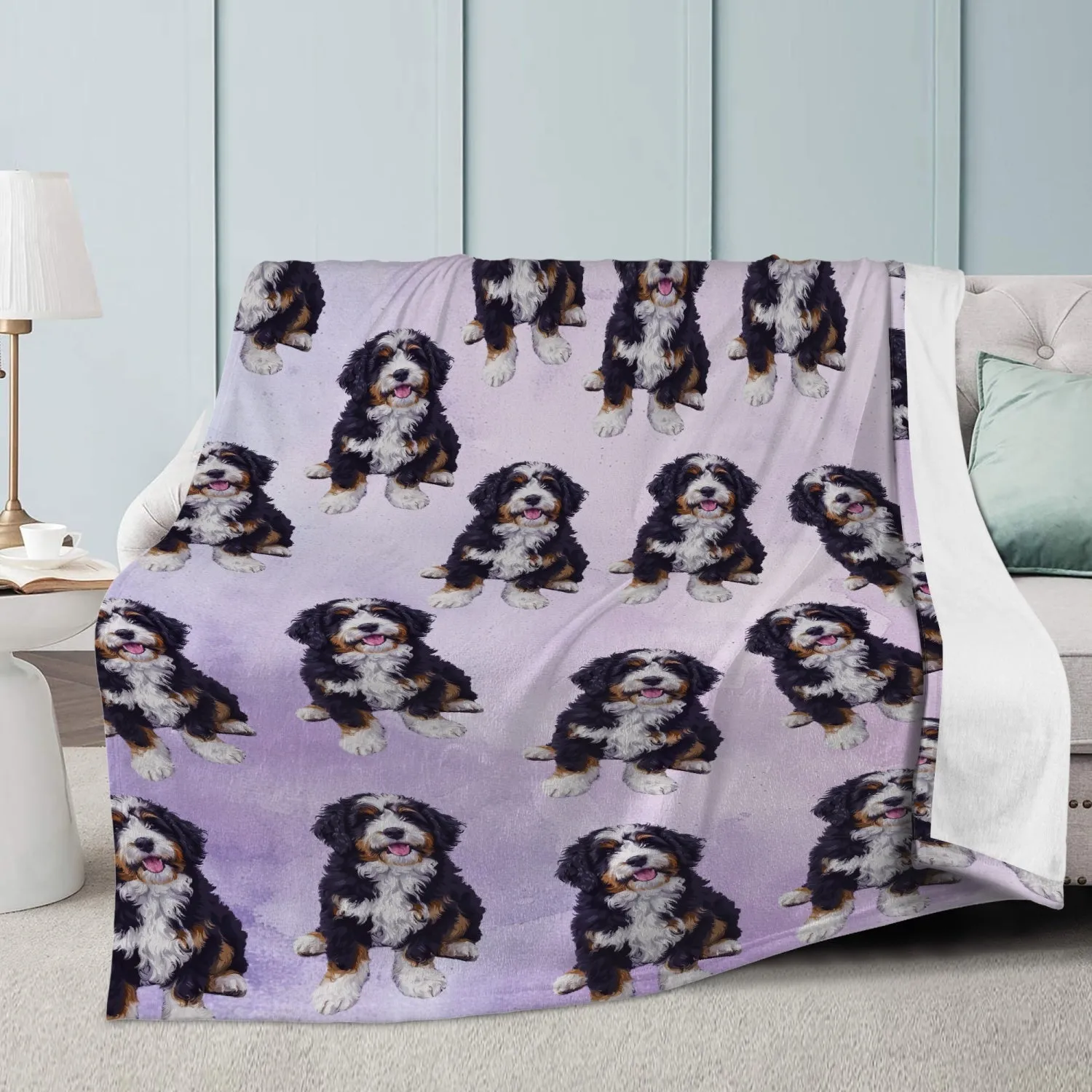 Plush Throw Blanket - Lavender Bernedoodle