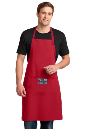 Port Authority Easy Care Customized Extra Long Bib Aprons with Stain Release, Red