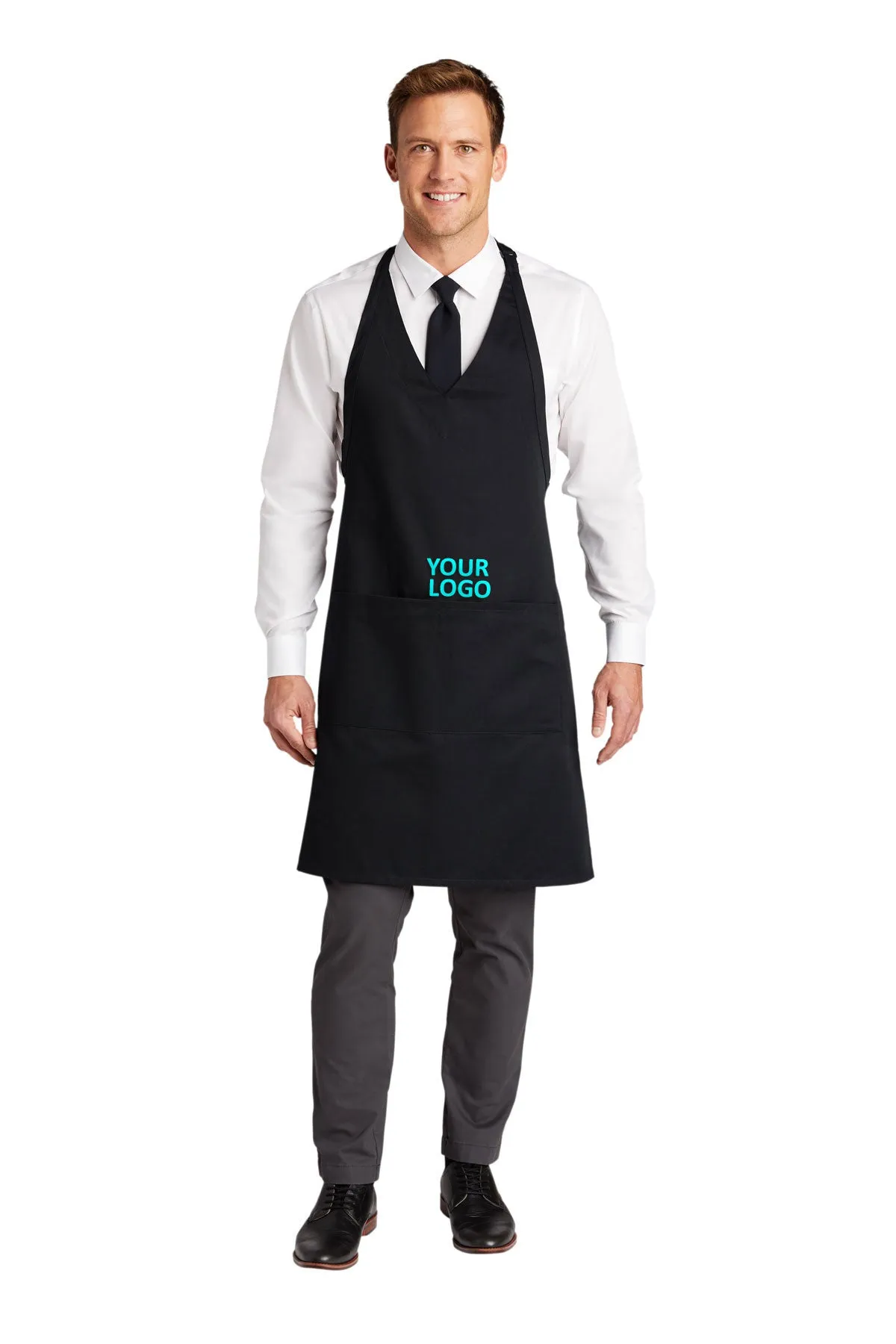 Port Authority Easy Care Tuxedo Branded Aprons with Stain Release, Black