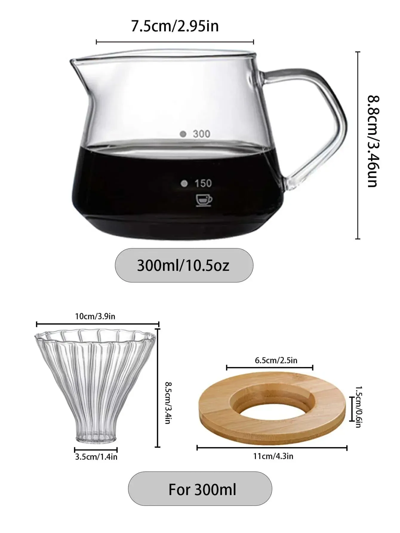 Pour Over Coffee Maker Set Glass Carafe Coffee with Glass Coffee Filter