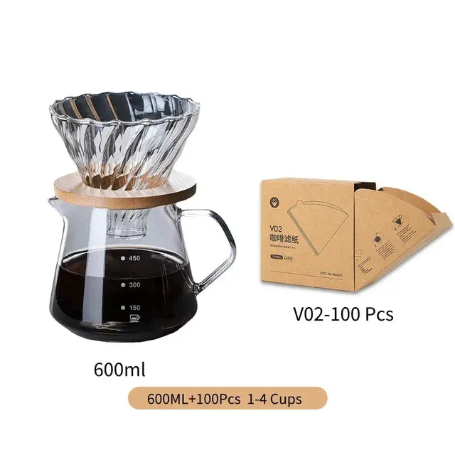 Pour Over Coffee Maker Set Glass Carafe Coffee with Glass Coffee Filter