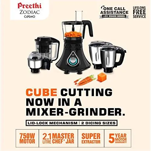 Preethi Zodiac Cosmo MG 236 750 Juicer Mixer Grinder  (Black, 5 Jars)