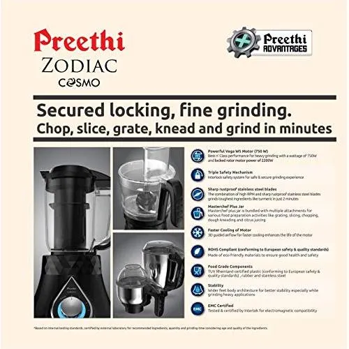 Preethi Zodiac Cosmo MG 236 750 Juicer Mixer Grinder  (Black, 5 Jars)