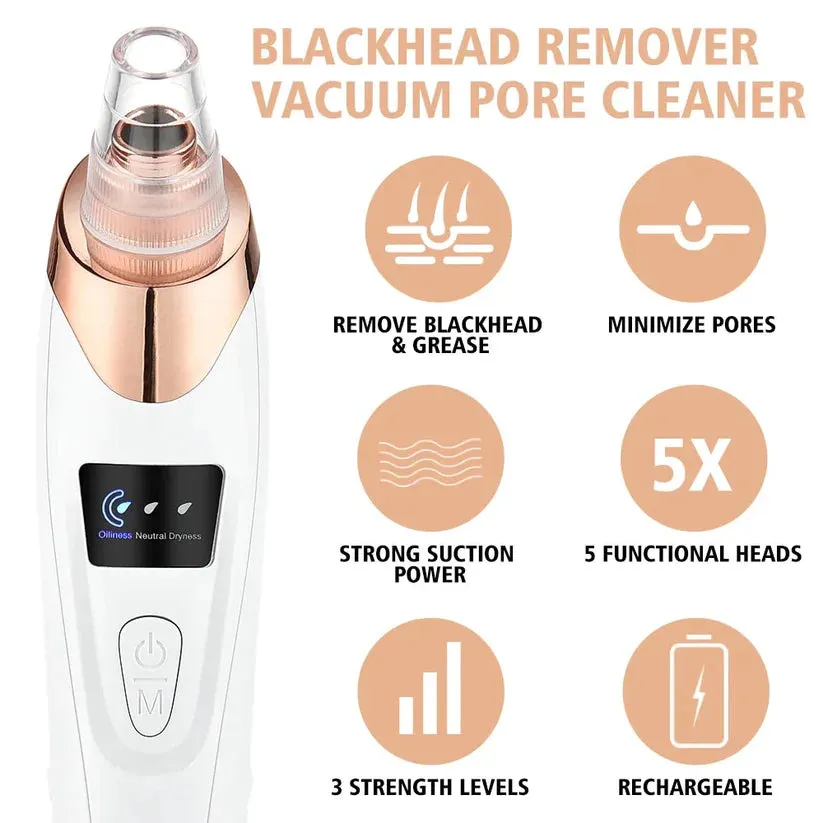 Premium Electric Blackhead Remover Vacuum | Face Vacuum Pore Cleanser-5 Suction Probes