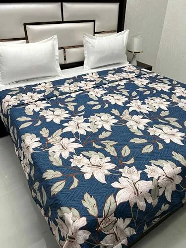 Pure Decor Comfy Collection Microfiber Comforter Double Bed King Size (88"X93") with Microfiber Layer Sheet Inside PD 4324 - Floral, Blue