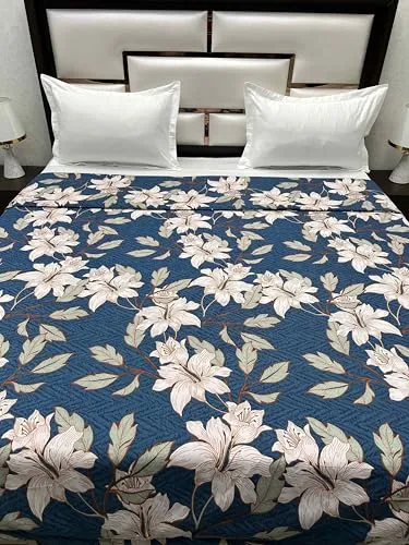 Pure Decor Comfy Collection Microfiber Comforter Double Bed King Size (88"X93") with Microfiber Layer Sheet Inside PD 4324 - Floral, Blue