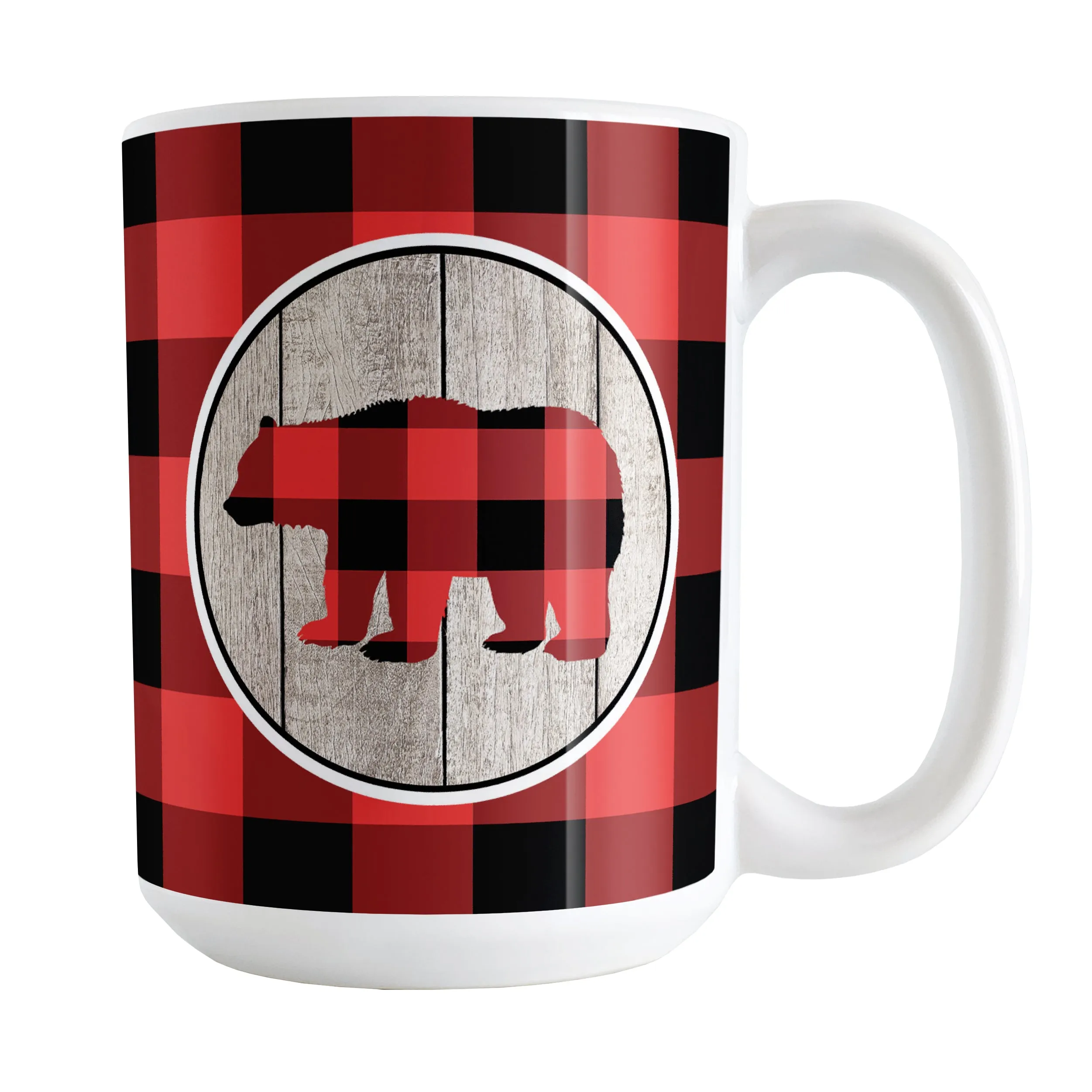 Rustic Red Buffalo Plaid Bear Mug