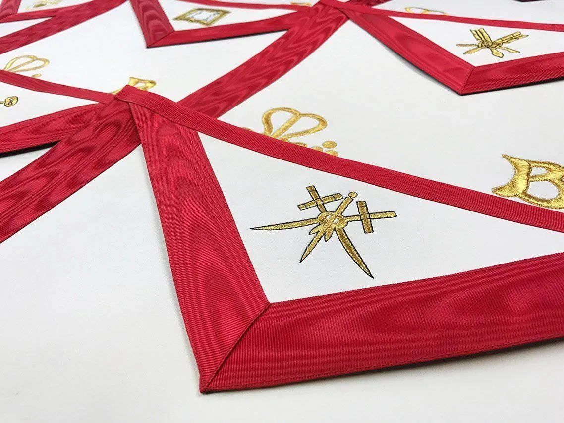 Senior Warden Scottish Rite Apron - Red Moire Gold Embroidery