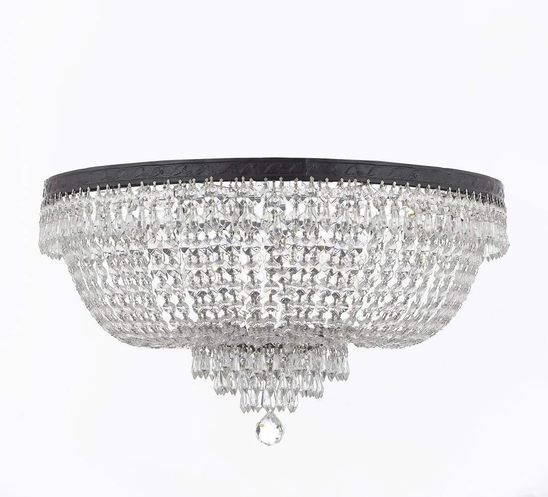 Set of 2-1 French Empire Crystal Chandelier Lighting H30" X W24" w/Dark Antique Finish! and 1 French Empire Crystal Flush Chandelier Lighting H18" X W24" w/Dark Antique Finish! - 1EA CB/870/9   1EA FLUSH/CB/870/9