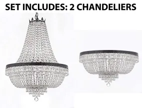 Set of 2-1 French Empire Crystal Chandelier Lighting H30" X W24" w/Dark Antique Finish! and 1 French Empire Crystal Flush Chandelier Lighting H18" X W24" w/Dark Antique Finish! - 1EA CB/870/9   1EA FLUSH/CB/870/9