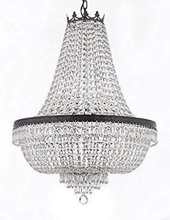 Set of 2-1 French Empire Crystal Chandelier Lighting H30" X W24" w/Dark Antique Finish! and 1 French Empire Crystal Flush Chandelier Lighting H18" X W24" w/Dark Antique Finish! - 1EA CB/870/9   1EA FLUSH/CB/870/9