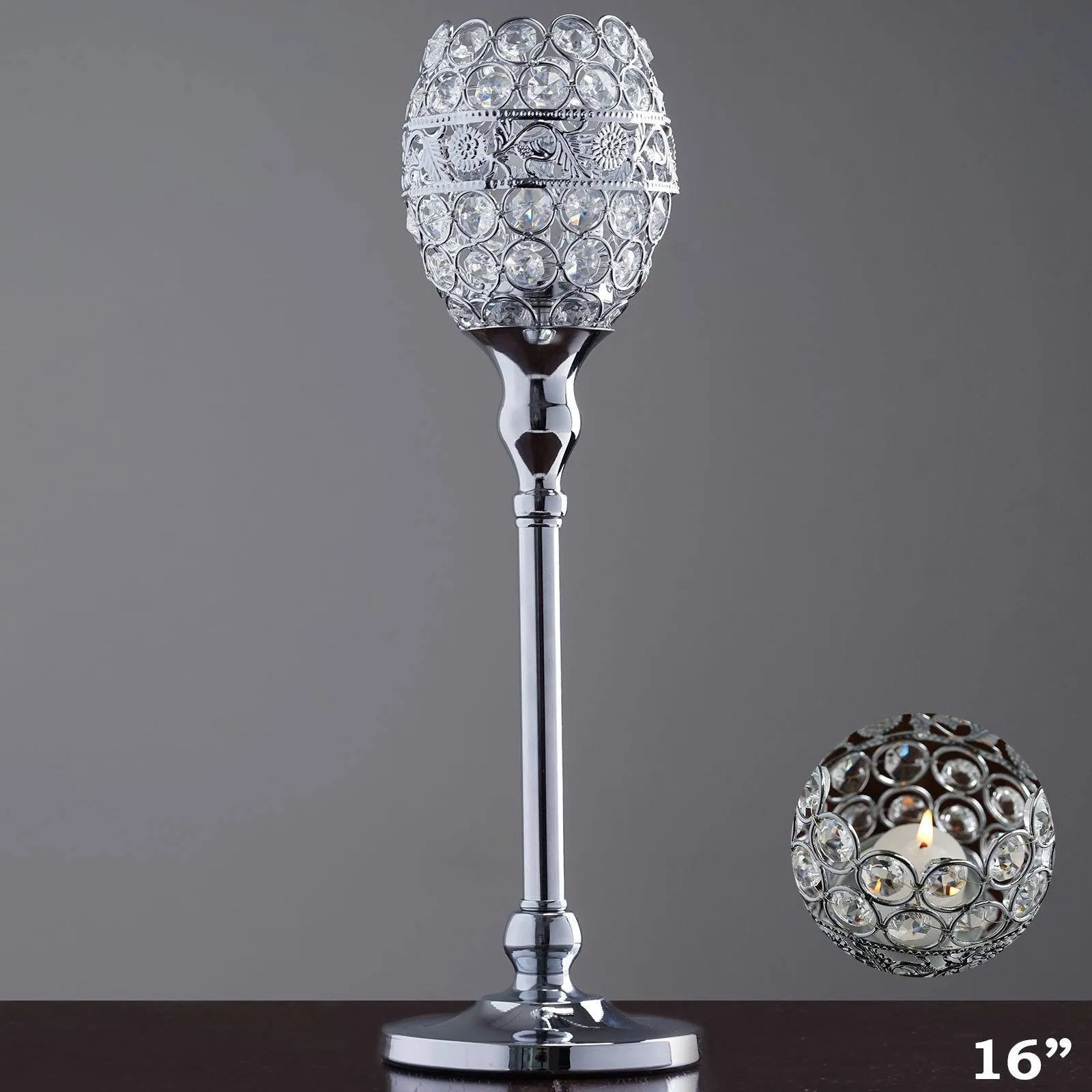 SET of 2 Crystal Beaded Candle Holder Goblet Votive Tealight Wedding Centerpiece  16" Tall