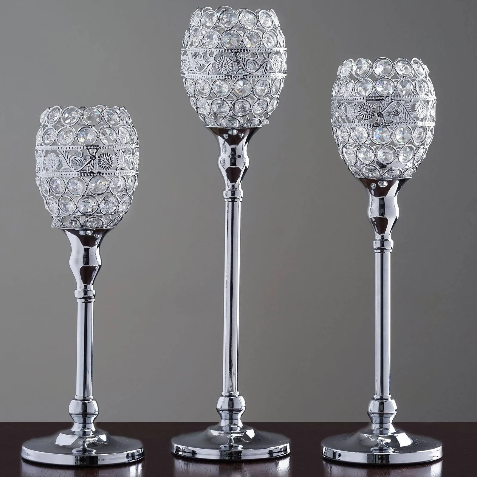 SET of 2 Crystal Beaded Candle Holder Goblet Votive Tealight Wedding Centerpiece  16" Tall