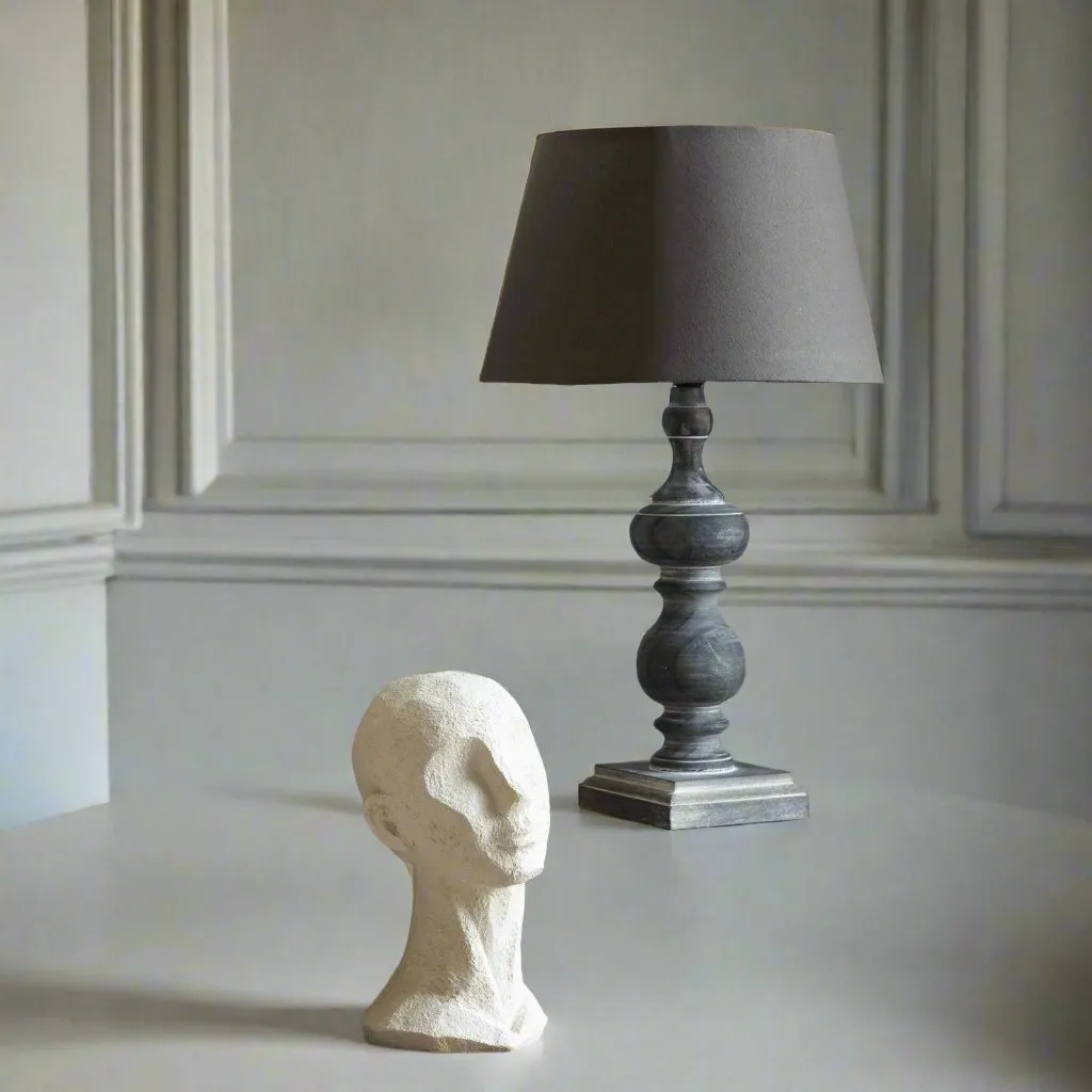 SET OF 2 FRENCH STYLE WASHED GREY LAMP WITH SHADE