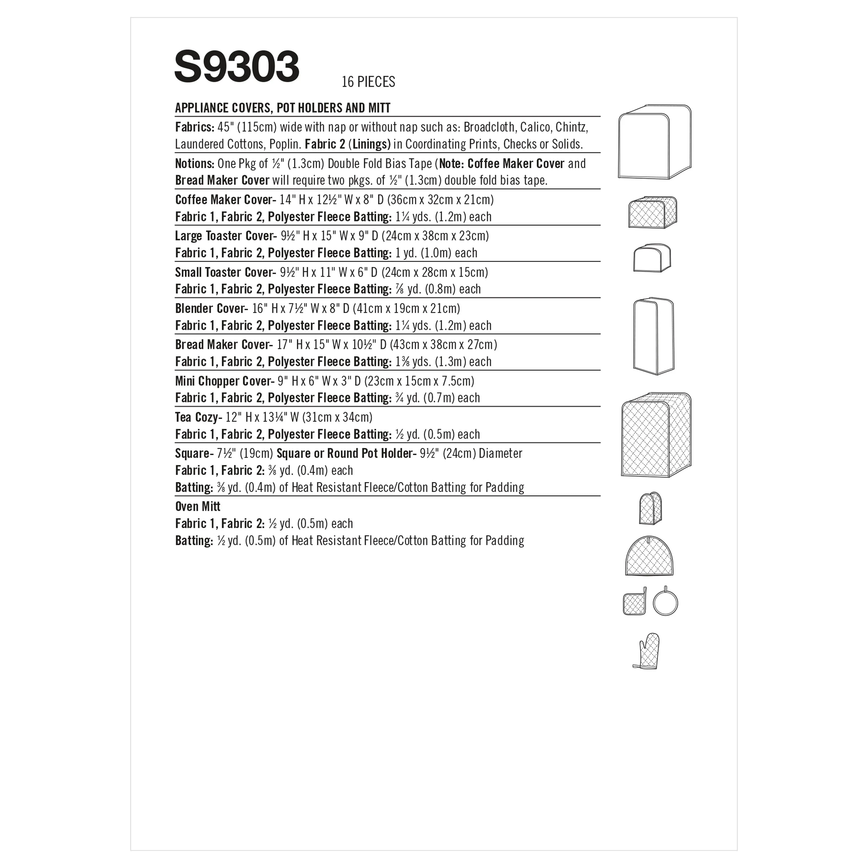 Simplicity Pattern 9303 Appliance Covers