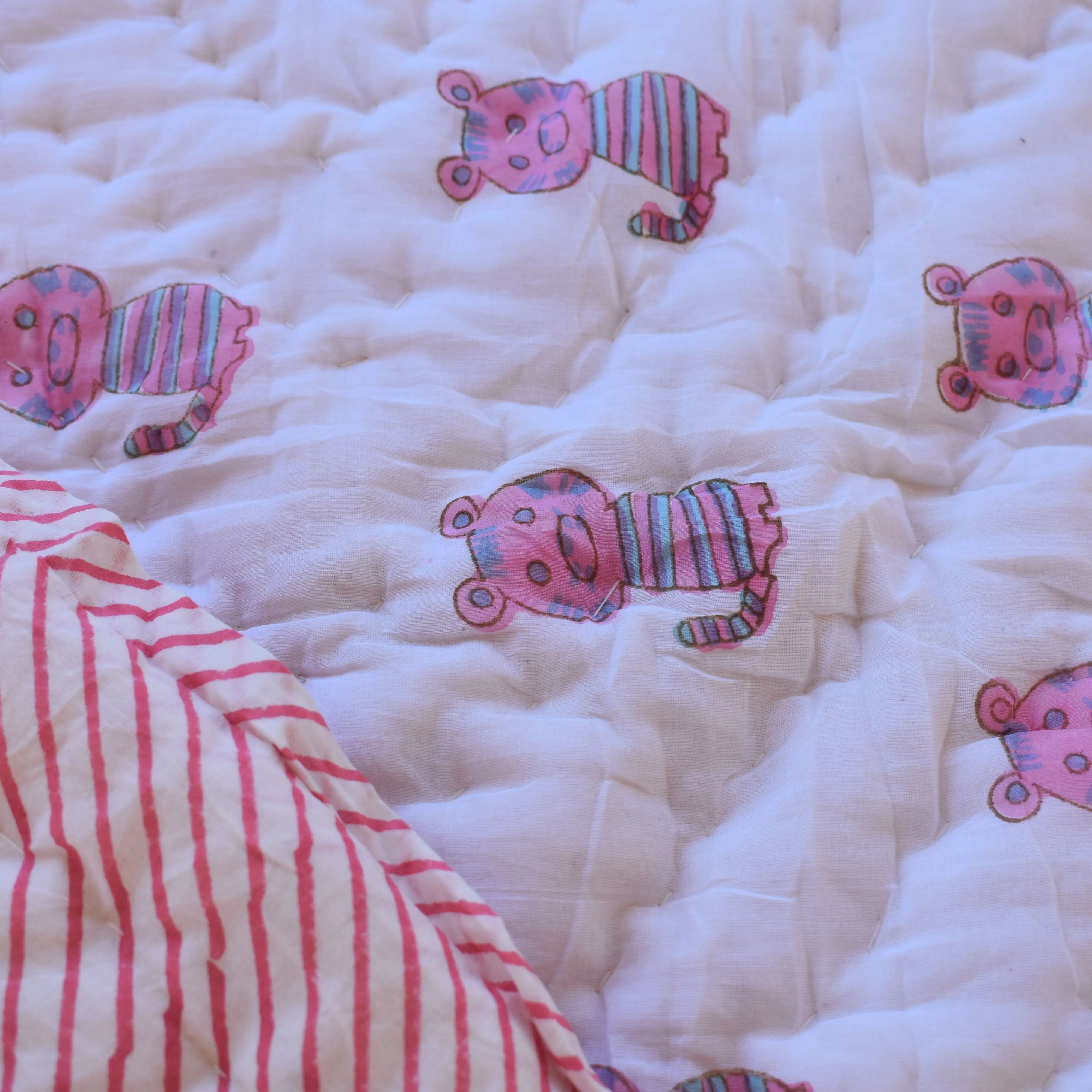 Soft Muslin Cotton Reversible Baby Quilt - Cat