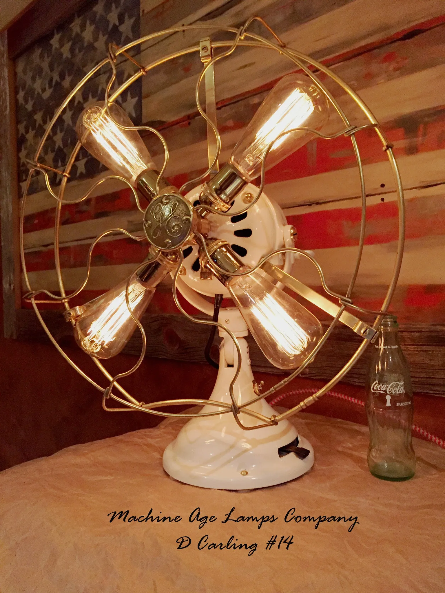 Steampunk Industrial 1916 General Electric Fan Lamp with Brass Cage, DC14 sold