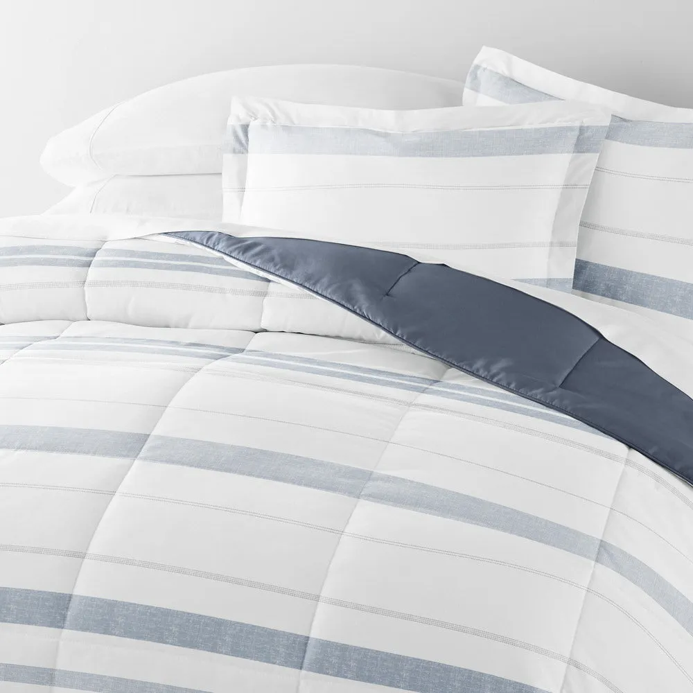 Stitched Stripe Reversible Down-Alternative Comforter Set