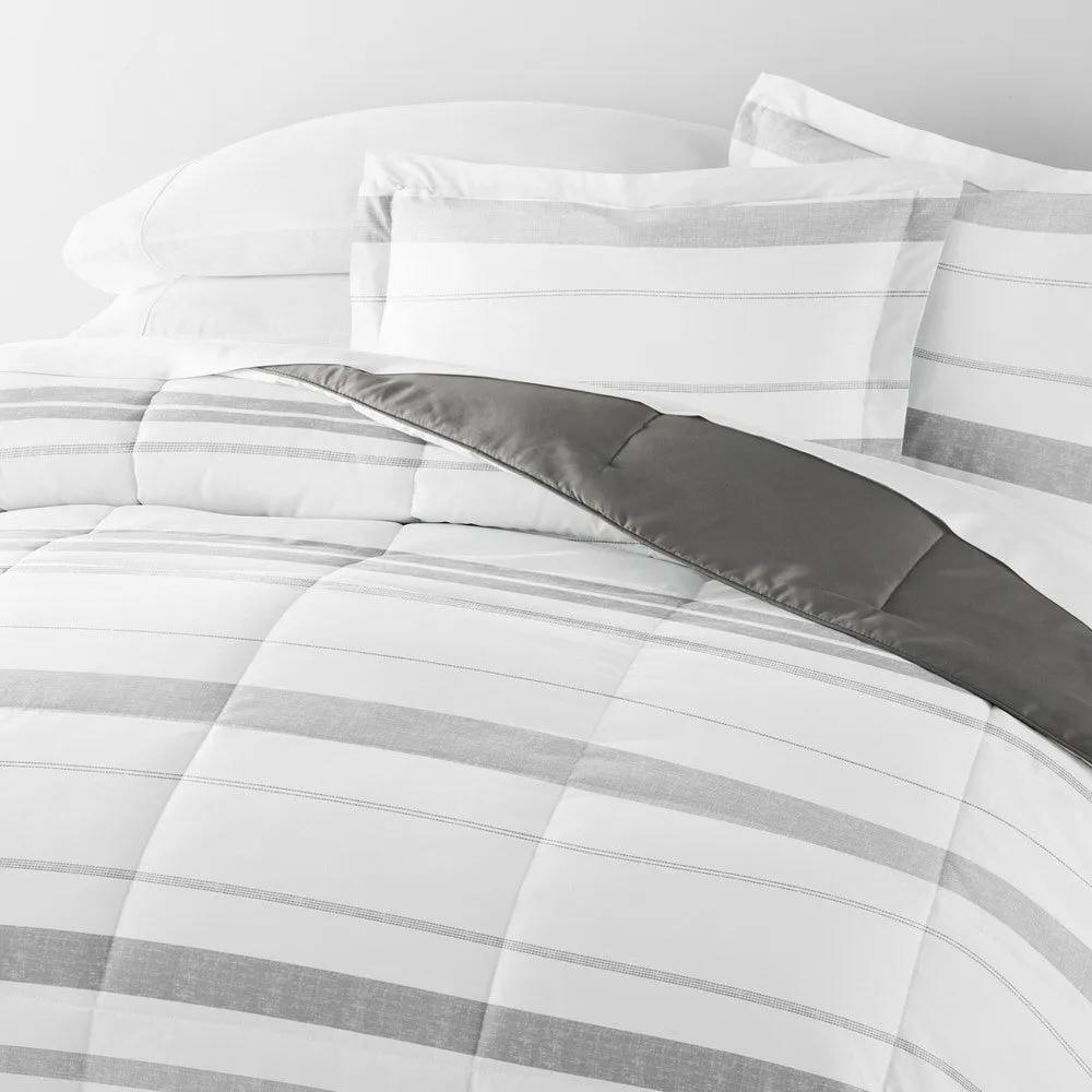 Stitched Stripe Reversible Down-Alternative Comforter Set