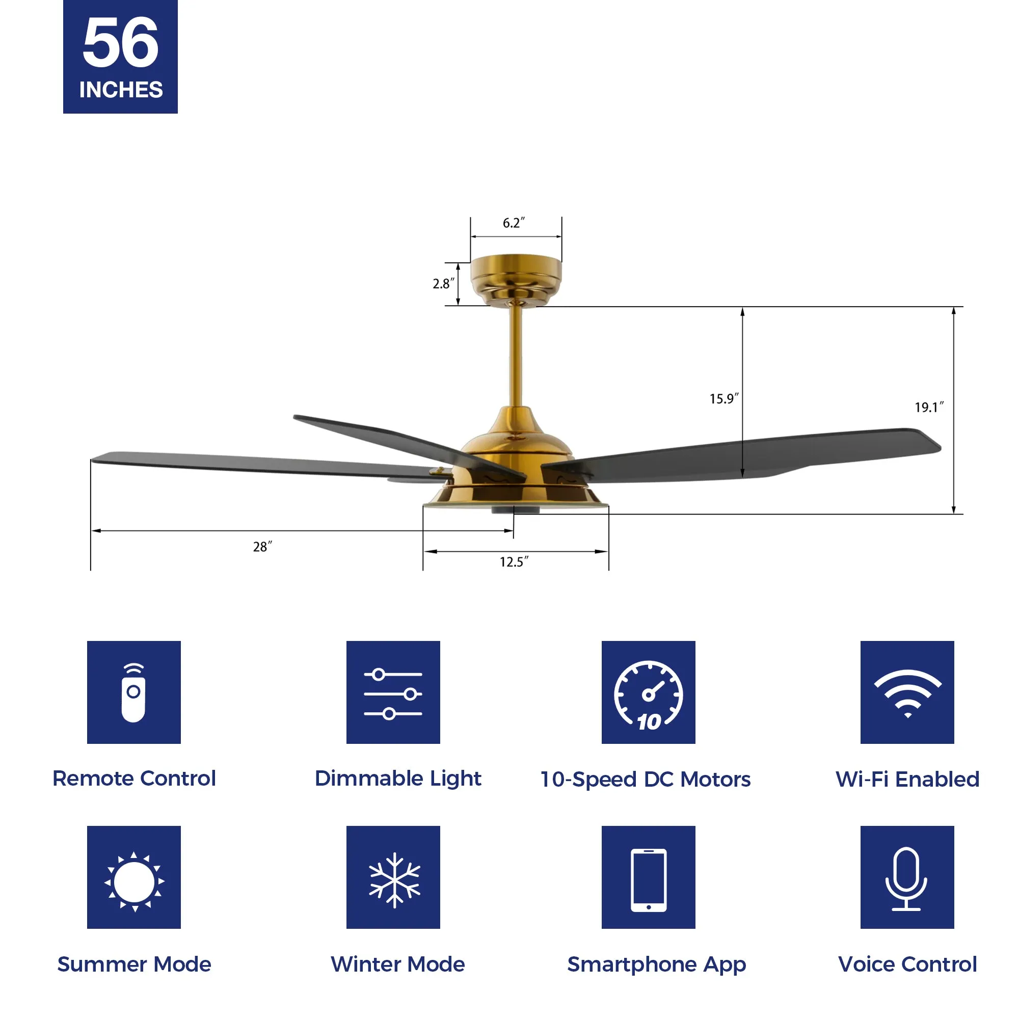 Striker Smart Ceiling Fan with LED Light and Remote Outdoor/Indoor 56"