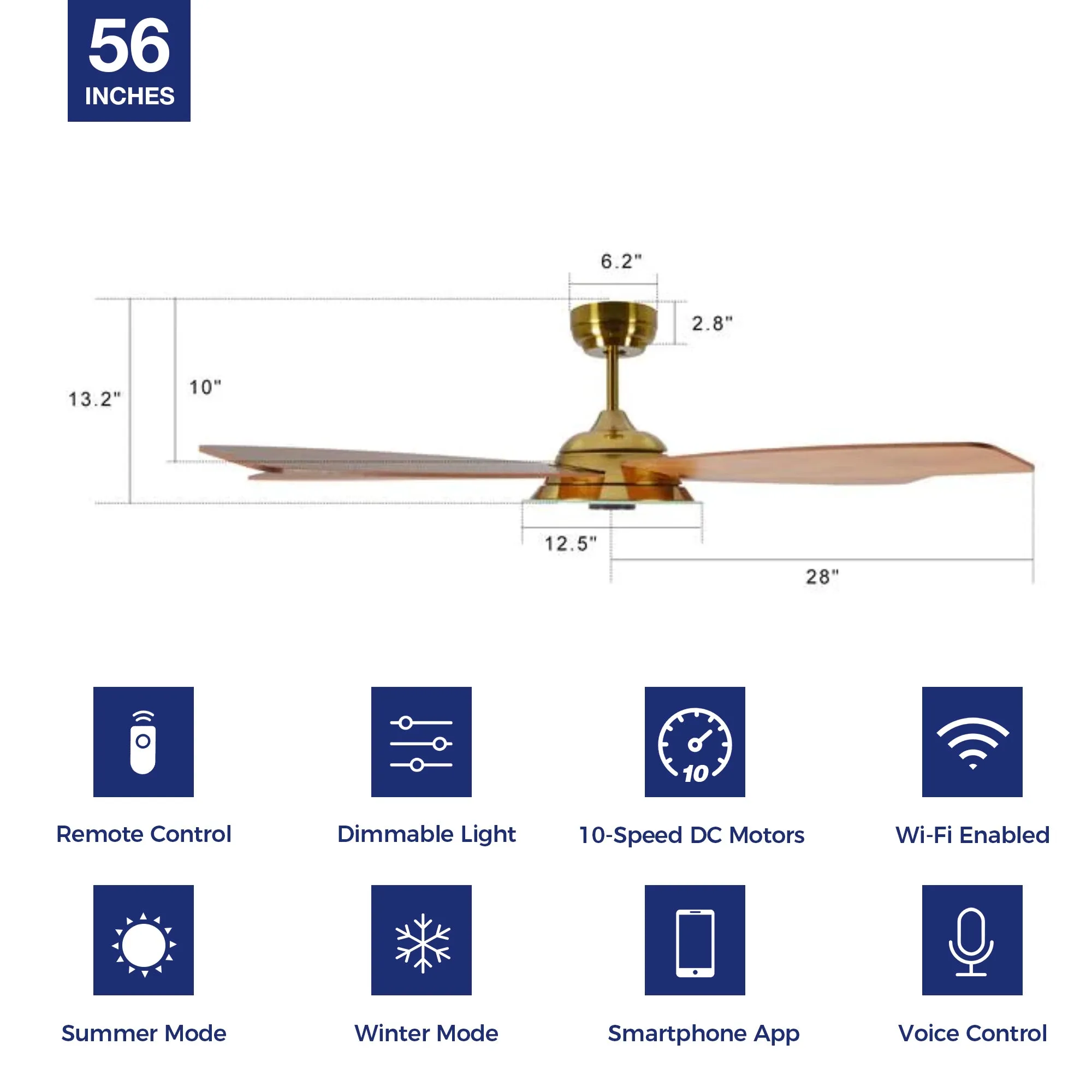 Striker Smart Ceiling Fan with LED Light and Remote Outdoor/Indoor 56"