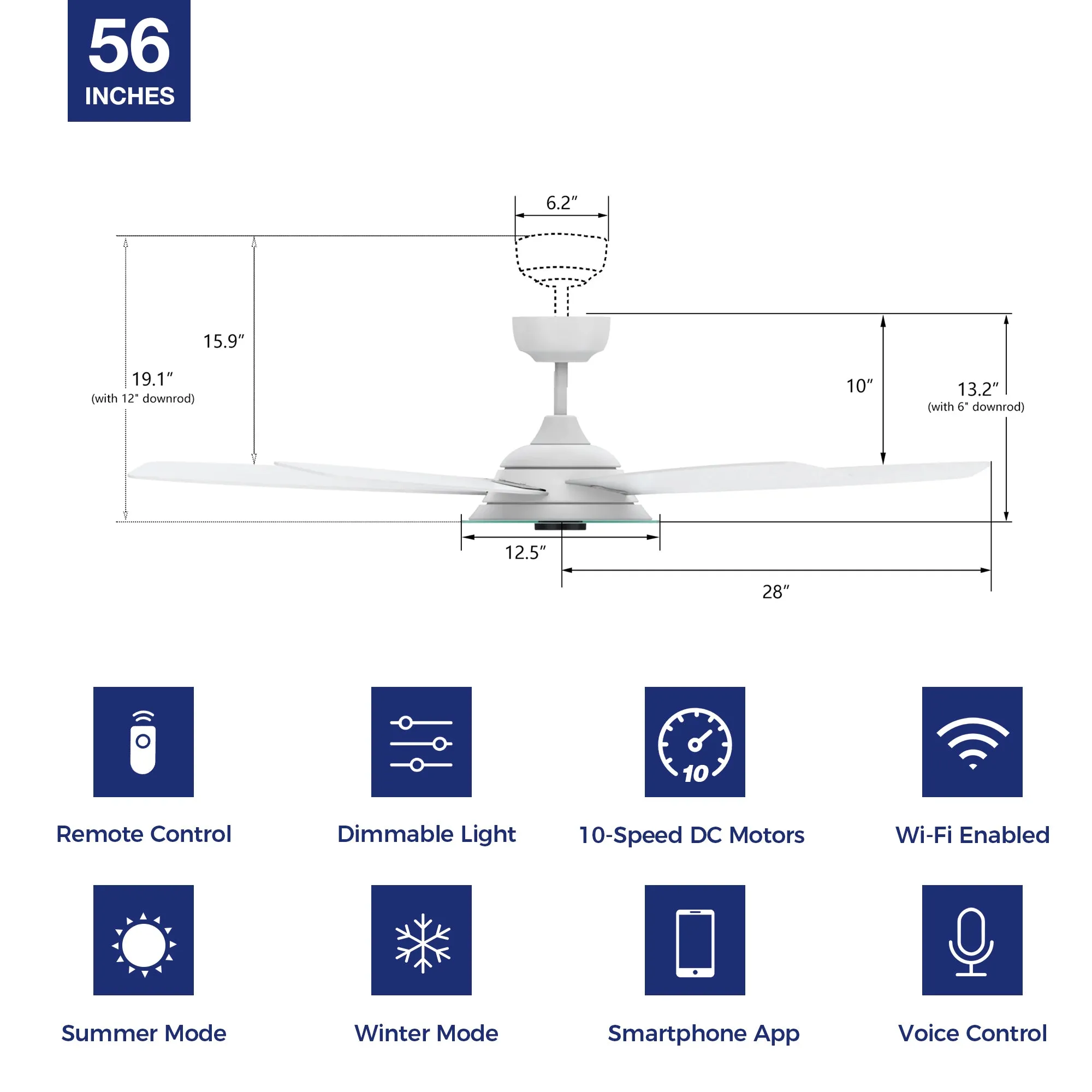 Striker Smart Ceiling Fan with LED Light and Remote Outdoor/Indoor 56"