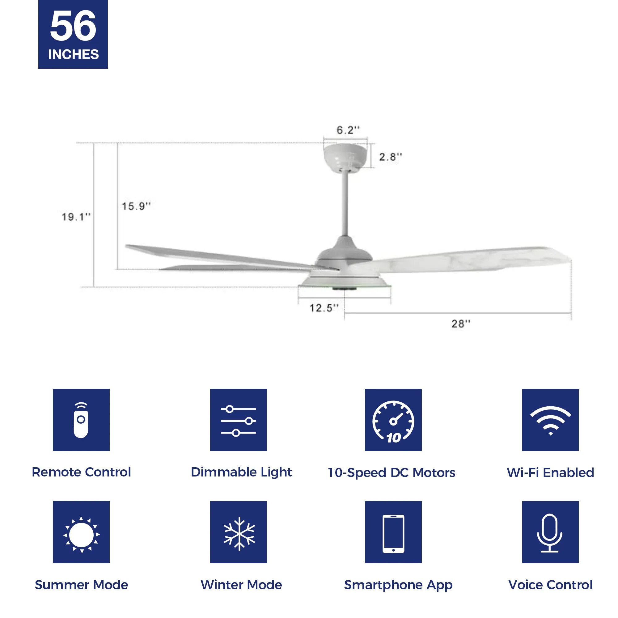 Striker Smart Ceiling Fan with LED Light and Remote Outdoor/Indoor 56"