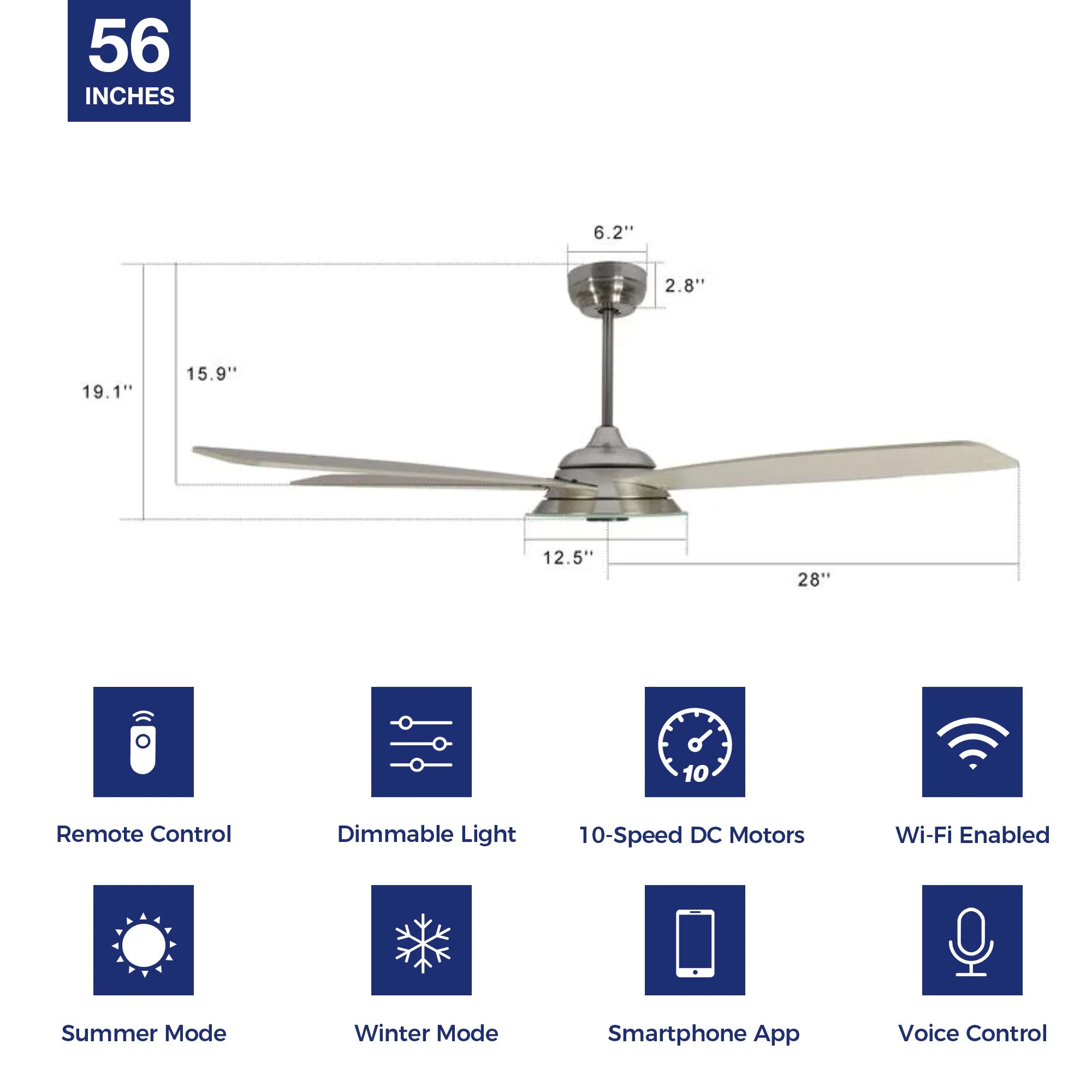 Striker Smart Ceiling Fan with LED Light and Remote Outdoor/Indoor 56"