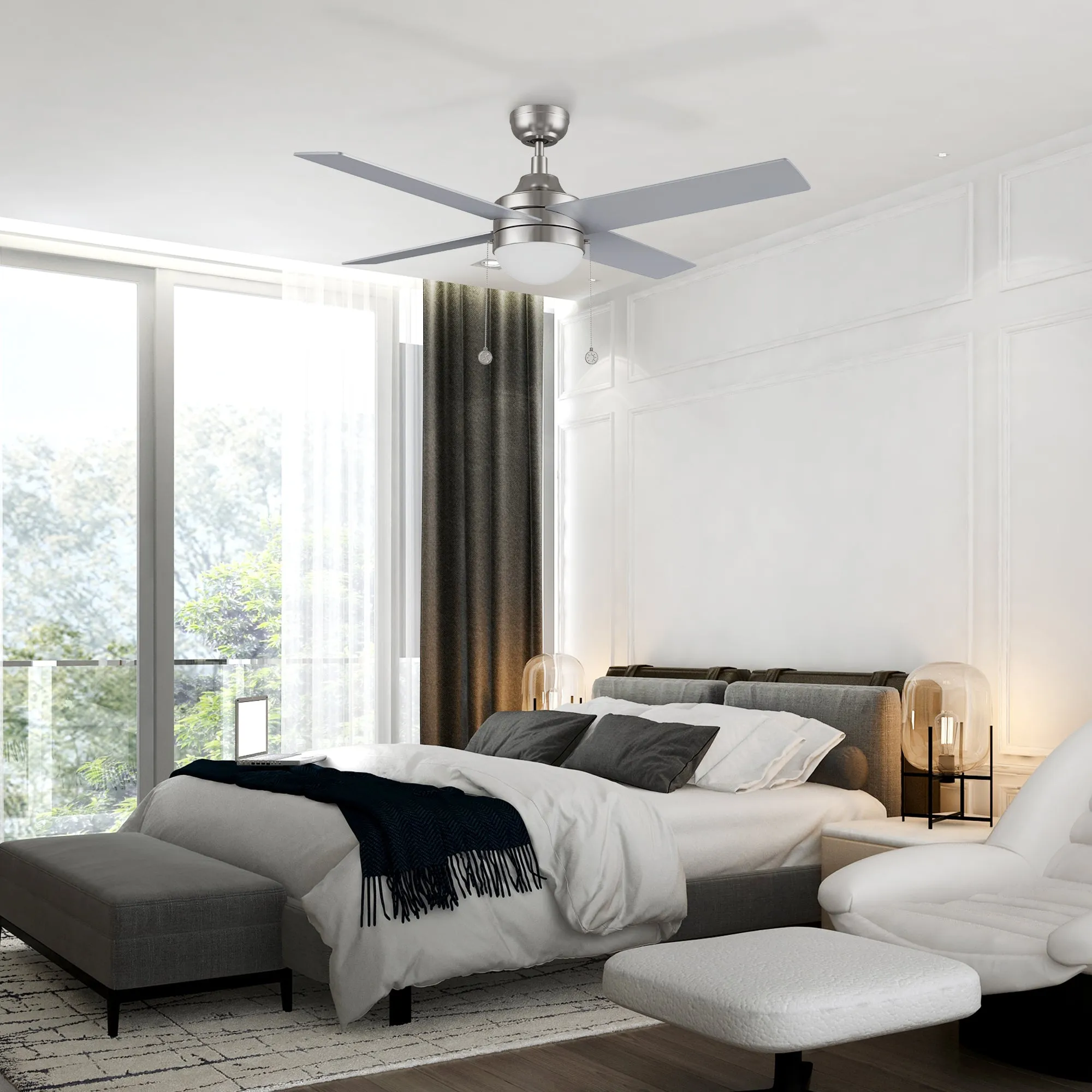 Sunalia 52 inch Ceiling Fan with LED Light and Pull Chain