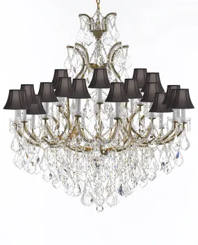 Swarovski Crystal Trimmed Chandelier Lighting Chandeliers H52" X W46" Dressed with Large, Luxe Crystals - Great for the Foyer, Entry Way, Living Room, Family Room and More w/Black Shades - A83-B90/BLACKSHADES/52/2MT/24 1SW