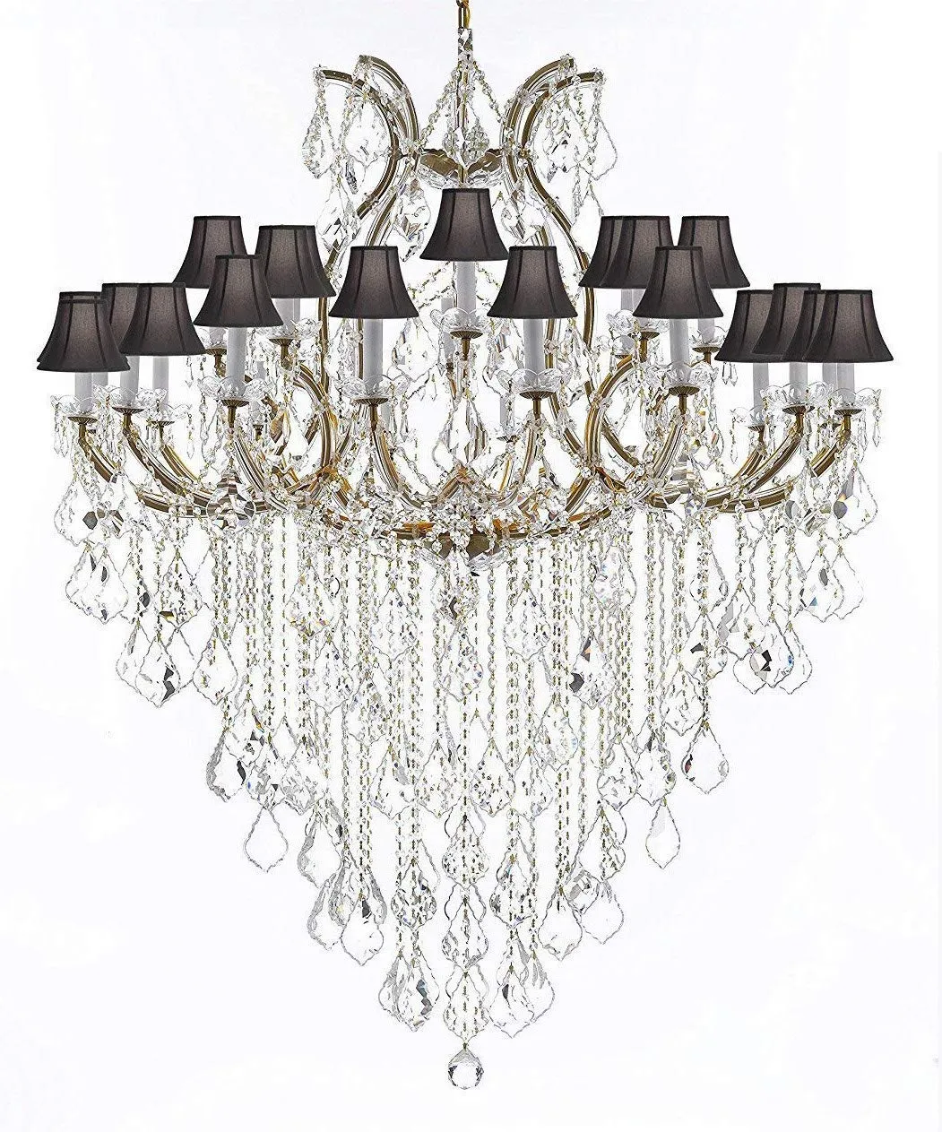 Swarovski Crystal Trimmed Chandelier Lighting Chandeliers H59" X W46" Great for The Foyer, Entry Way, Living Room, Family Room and More! w/Black Shades - A83-B12/BLACKSHADES/2MT/24 1SW